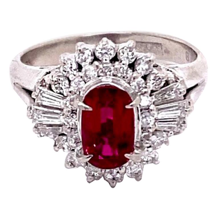 GIA Certified 1.18 Carat Natural Burma Ruby 18 Karat White Gold Vintage Ring For Sale