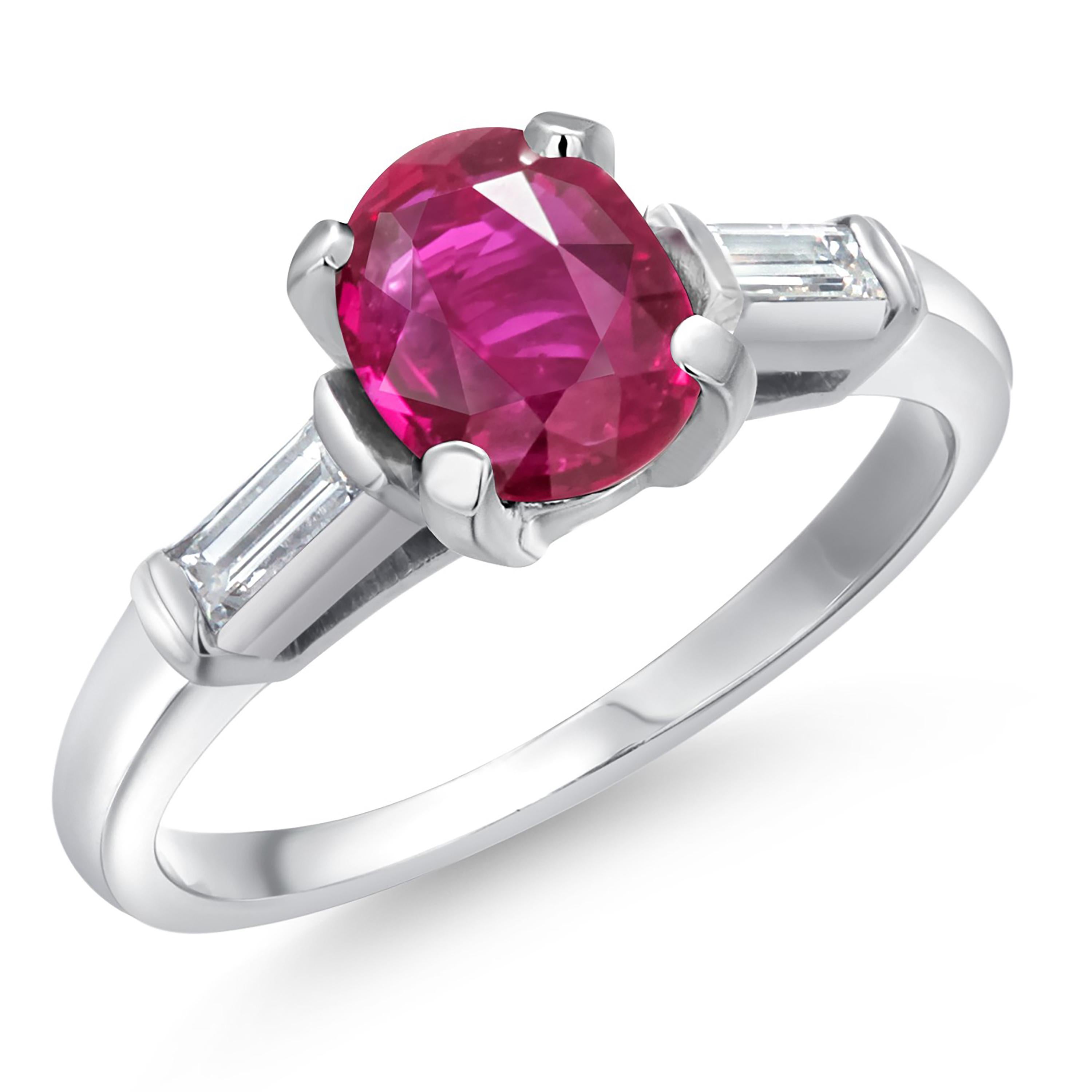 De las mujeres Anillo de platino con rubí natural certificado por el GIA de 1,18 quilates y diamantes casi incoloros en venta