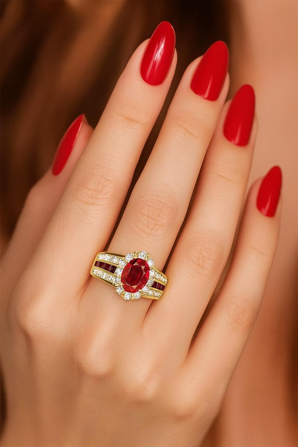 Donna Anello da cocktail con diamante e sangue di piccione da 1,18 carati certificato GIA  Realizzato in 18 carati in vendita