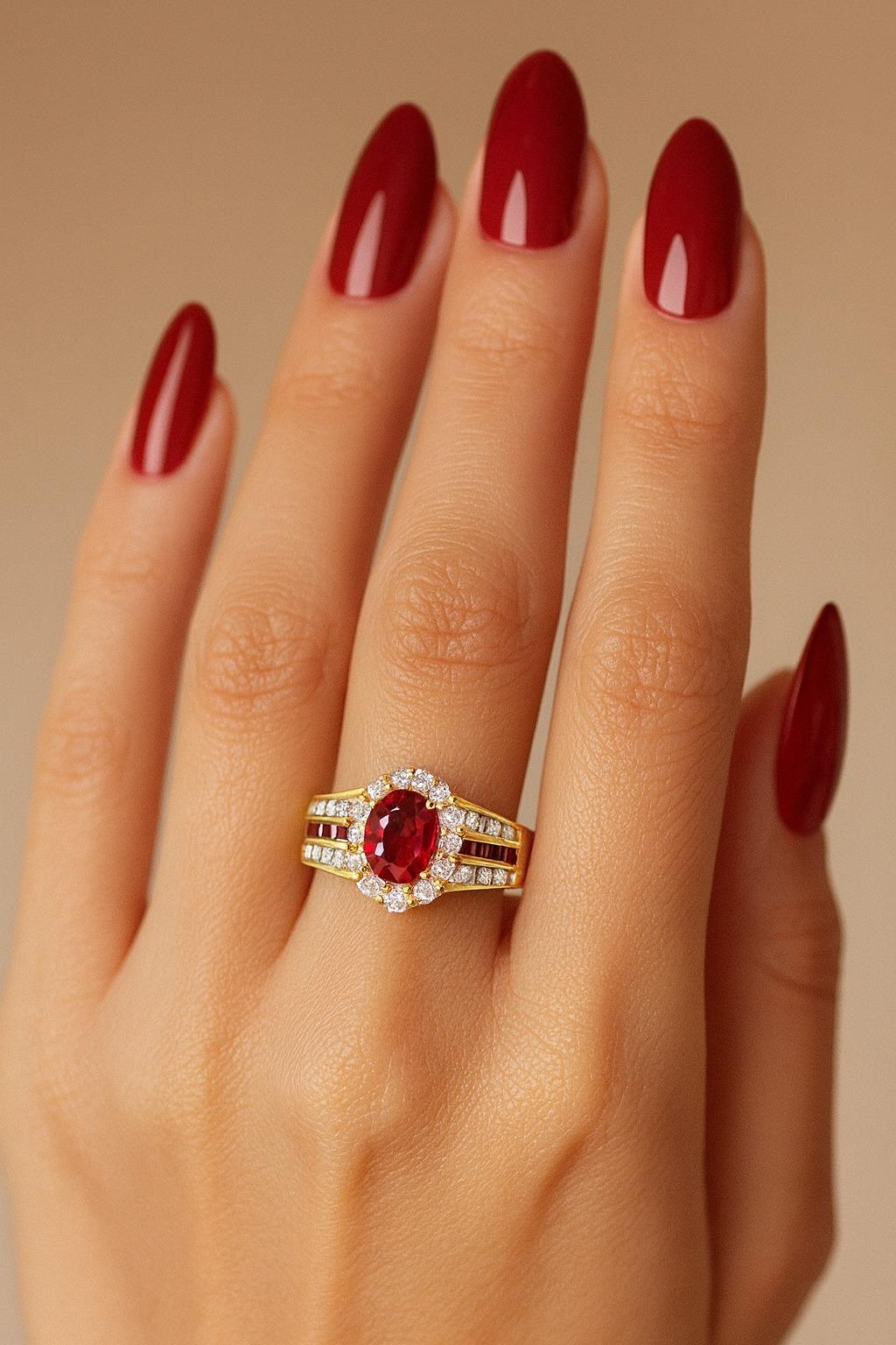 Anello da cocktail con diamante e sangue di piccione da 1,18 carati certificato GIA  Realizzato in 18 carati in vendita 1