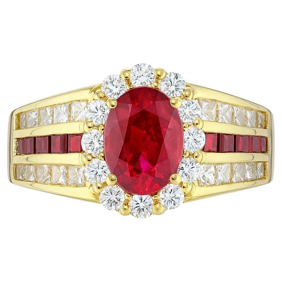 GIA Certified 1.18 Carat Pigeon Blood Ruby Diamond Cocktail Ring Fabriqué en 18K