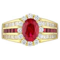 GIA Certified 1.18 Carat Pigeon Blood Ruby Diamond Cocktail Ring  Fabriqué en 18K