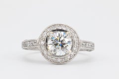 GIA Certified 1.18 Carat Round Brilliant Diamond in Platinum and Diamond Ring