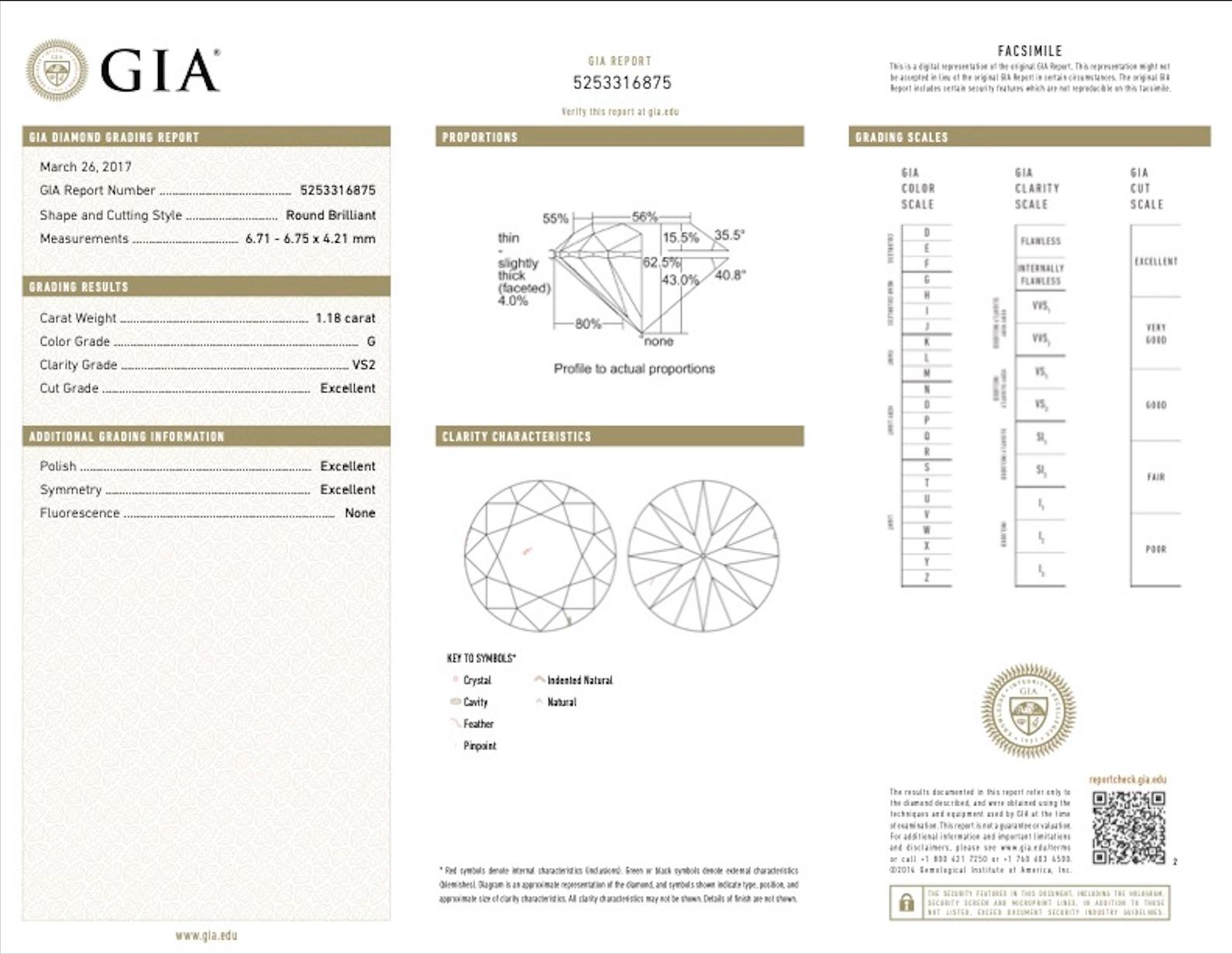 GIA Certified 1.18 Carat Round Brilliant Diamond in Platinum and Diamond Ring For Sale 4