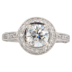 GIA Certified 1.18 Carat Round Brilliant Diamond in Platinum and Diamond Ring