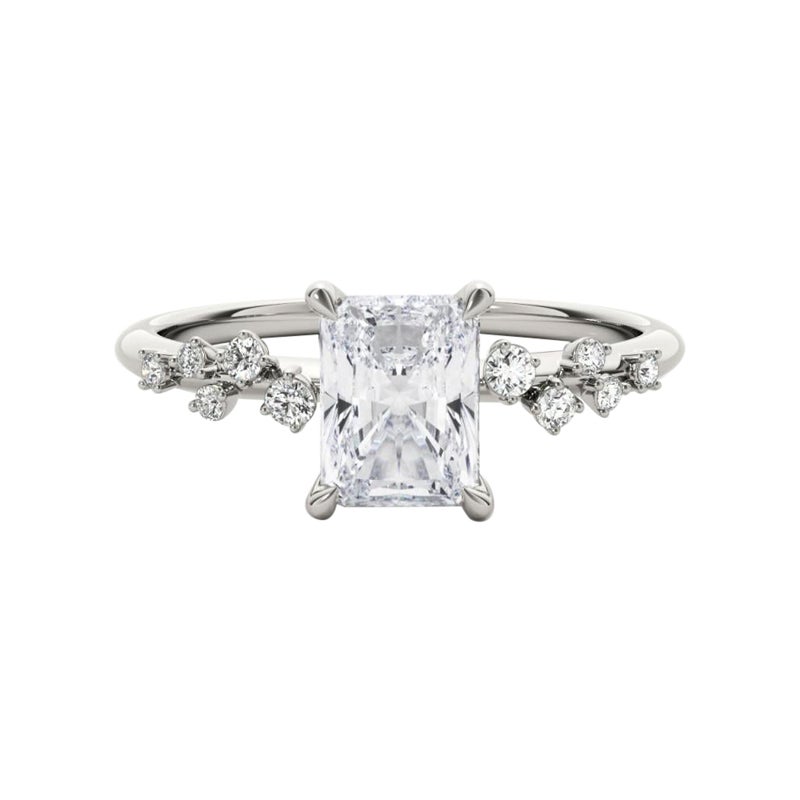 Anillo de diamantes radiantes en racimo de vides en espaldera de 1.18 quilates con certificación GIA