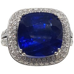 GIA Certified 11.81 Carat Natural Blue Sapphire Ring in Micro pave Setting