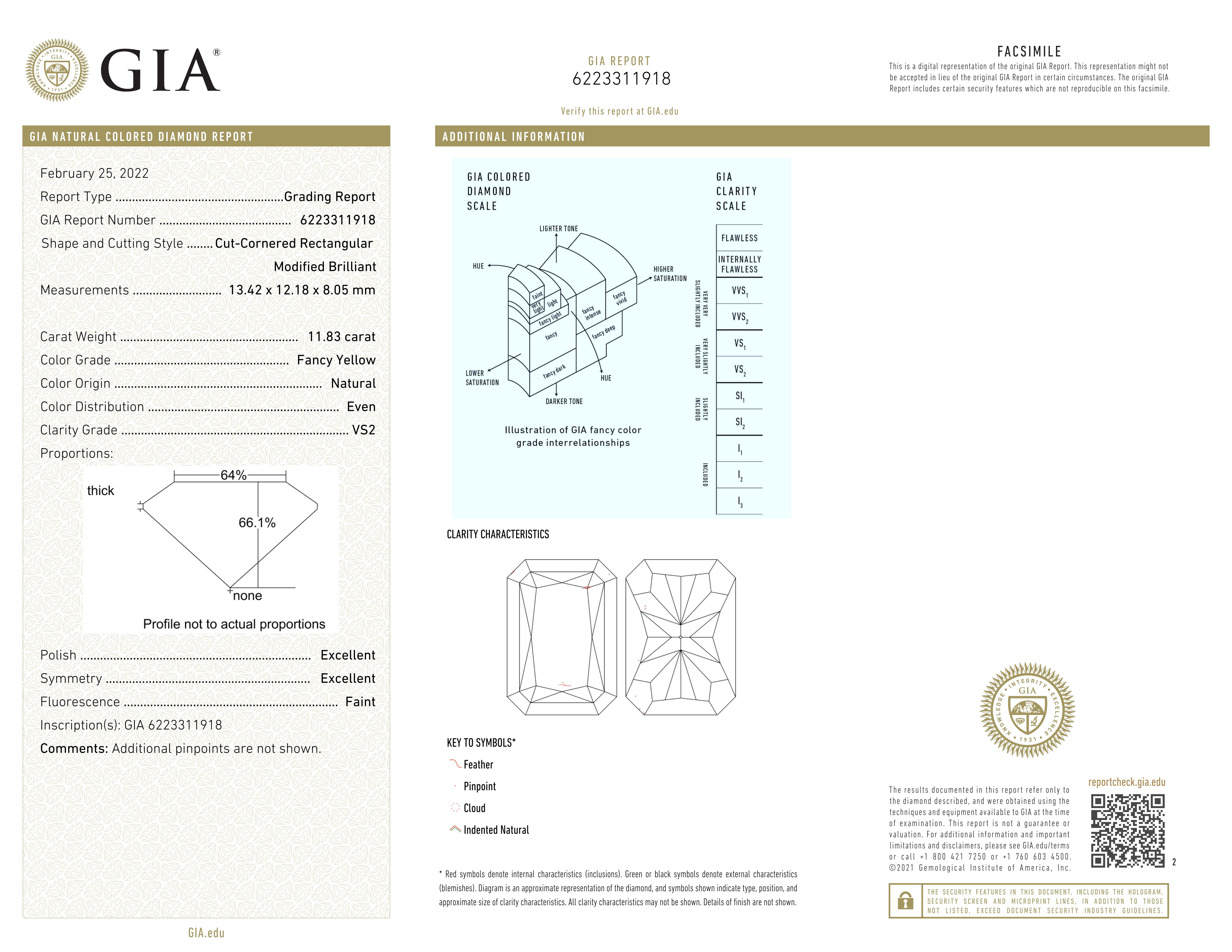 Contemporain Bague en diamant jaune élégant de 11.83 carat certifié par le GIA en vente
