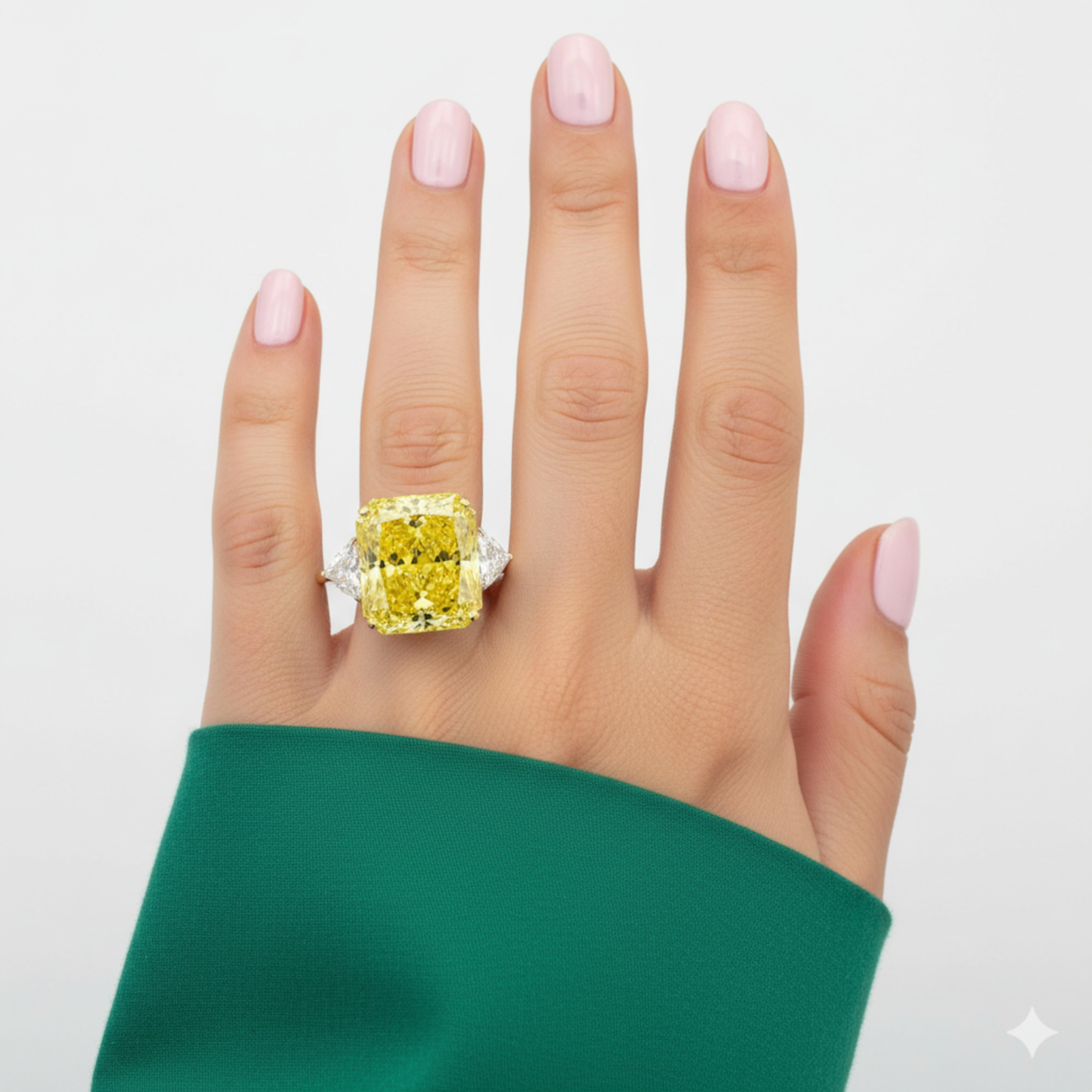 Taille radiant Bague en diamant jaune élégant de 11.83 carat certifié par le GIA en vente