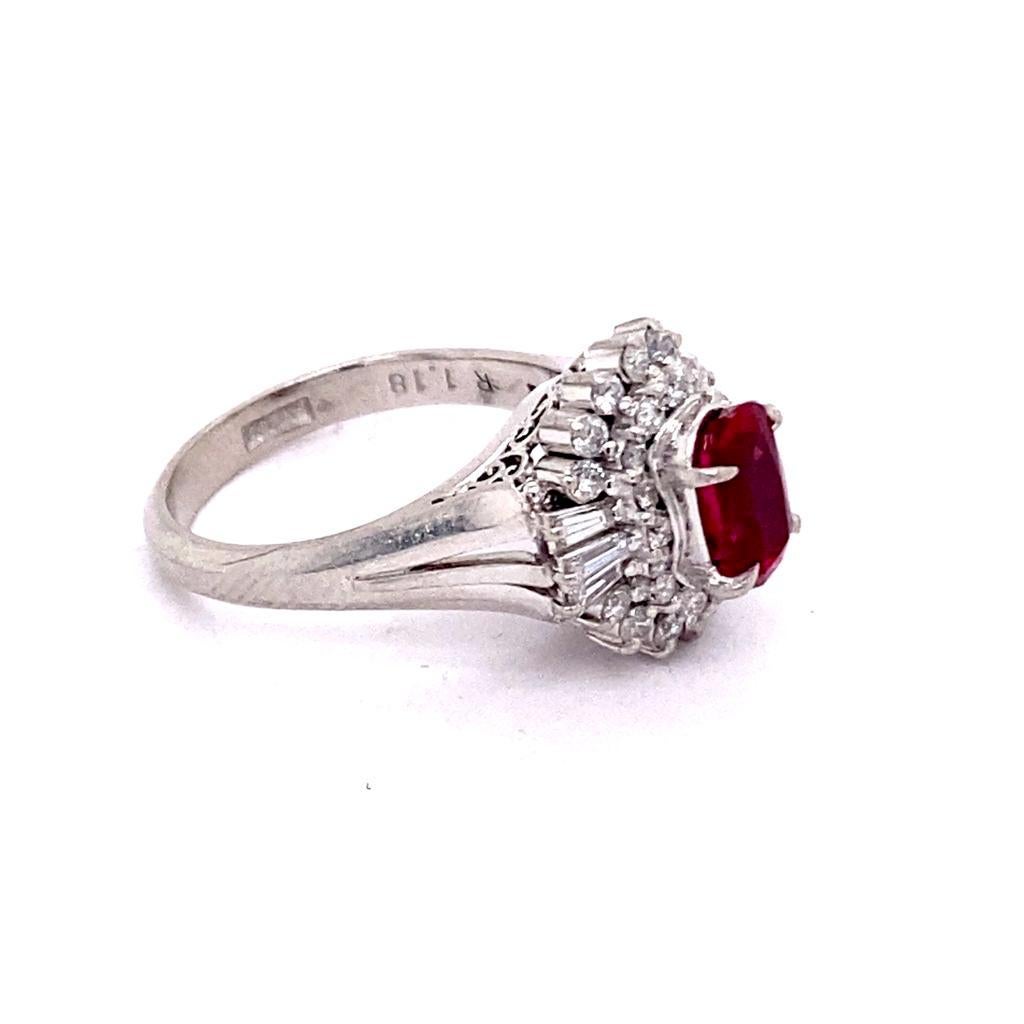 Oval Cut GIA Certified 1.18 Carat Natural Burma Ruby 18 Karat White Gold Vintage Ring For Sale