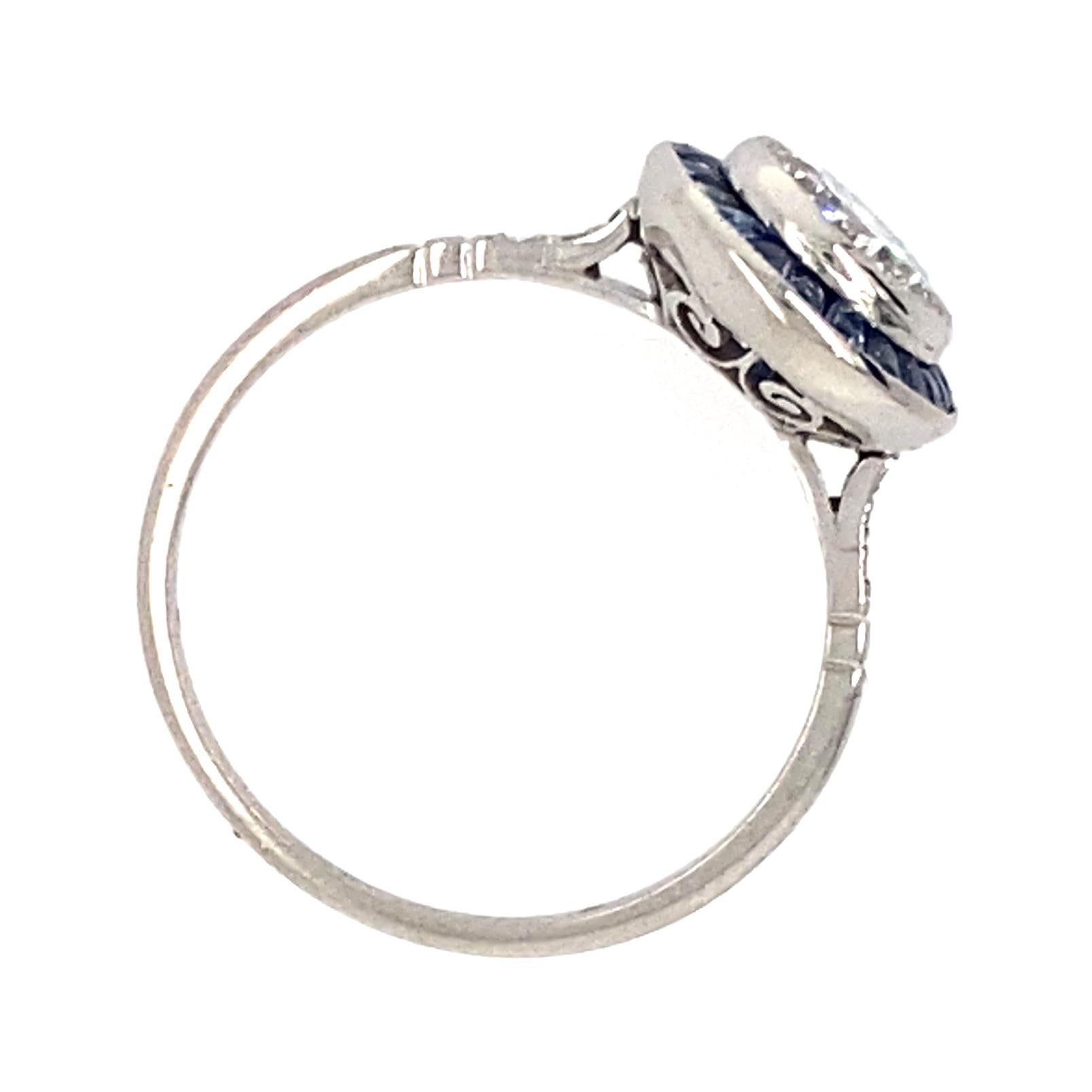 GIA Certified 1.19 Carat Diamond with Sapphire Halo in Deco-Style Platinum Ring 1
