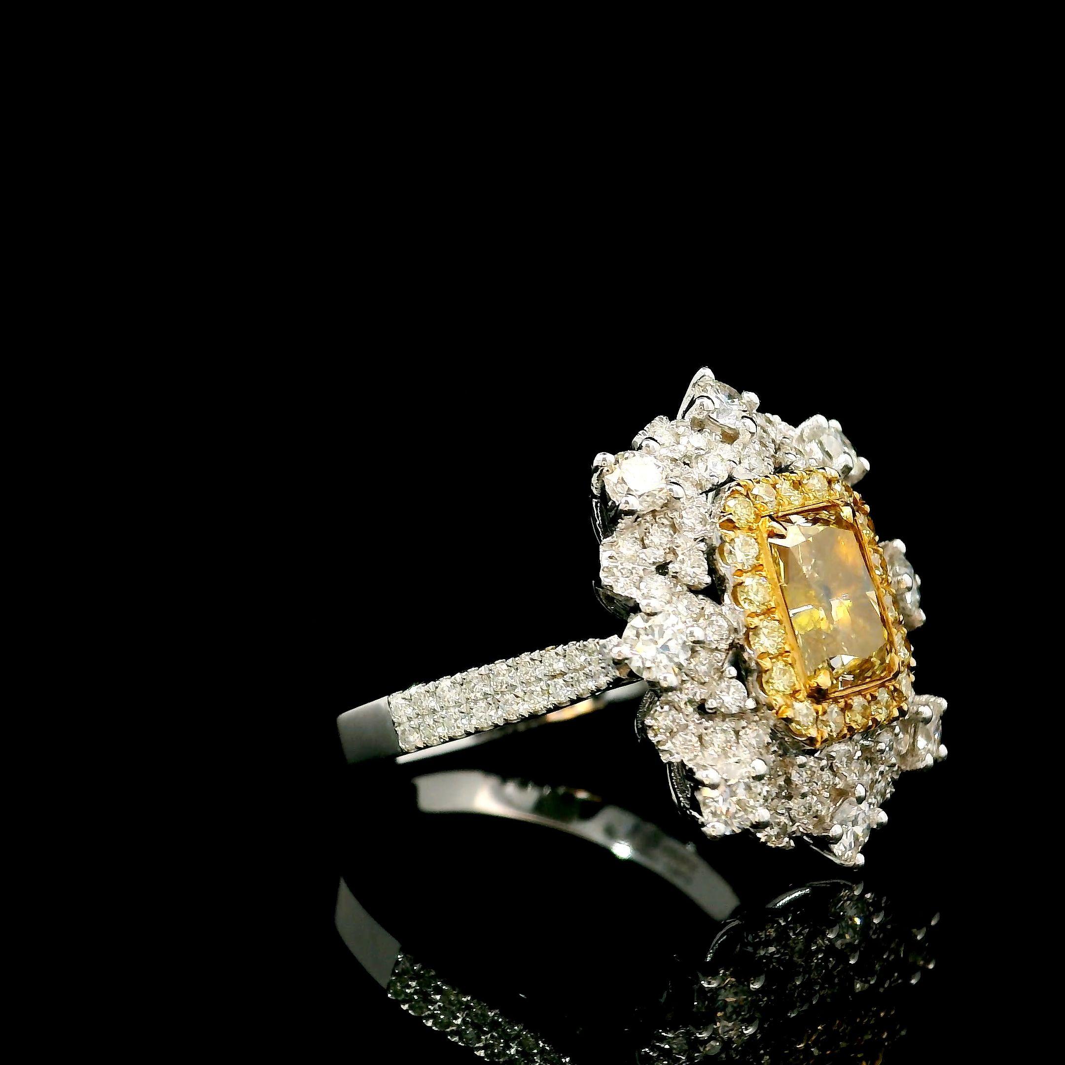 Radiant Cut GIA Certified 1.19 Carat Fancy Brownish Yellow VS1 Clarity Diamond Ring For Sale