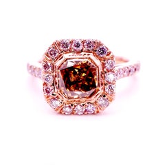 Anello da cocktail con diamante taglio radiante marrone arancione di 1,19 carati certificato GIA