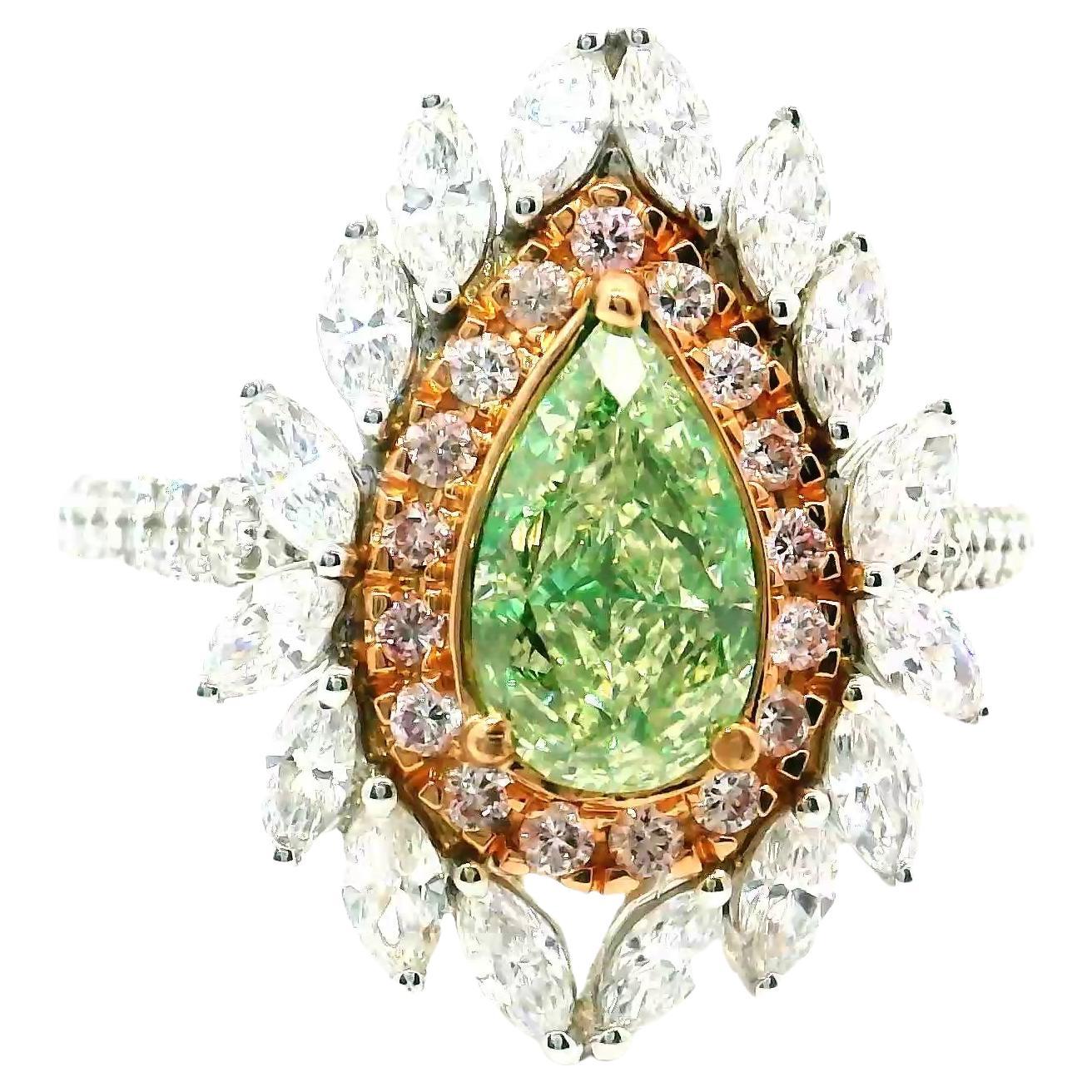 Bague en diamant certifié GIA de 1,19 carat, de couleur jaune vert clair, pureté VSI
