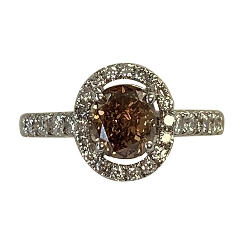 GIA Certified 1.19 Carat Natural Fancy Brown Oval Diamond Ring 18 Karat Gold