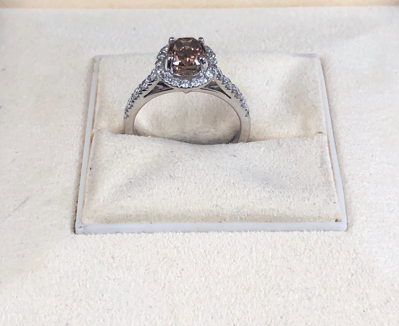 Round Cut GIA Certified 1.19 Carat Natural Fancy Brown Oval Diamond Ring 18 Karat Gold