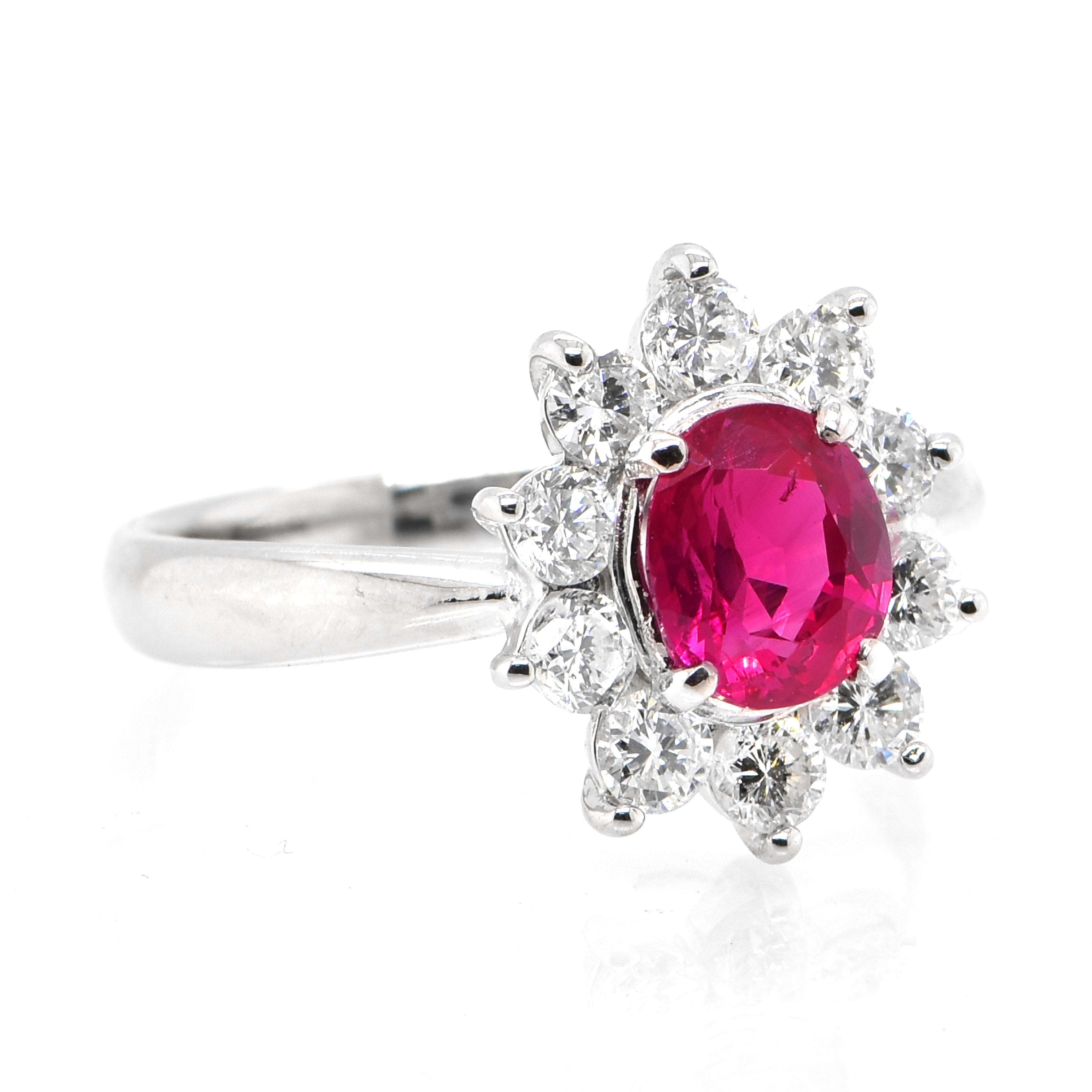 Modern GIA Certified 1.19 Carat, No Heat Burmese Ruby and Diamond Ring Made in Platinum For Sale