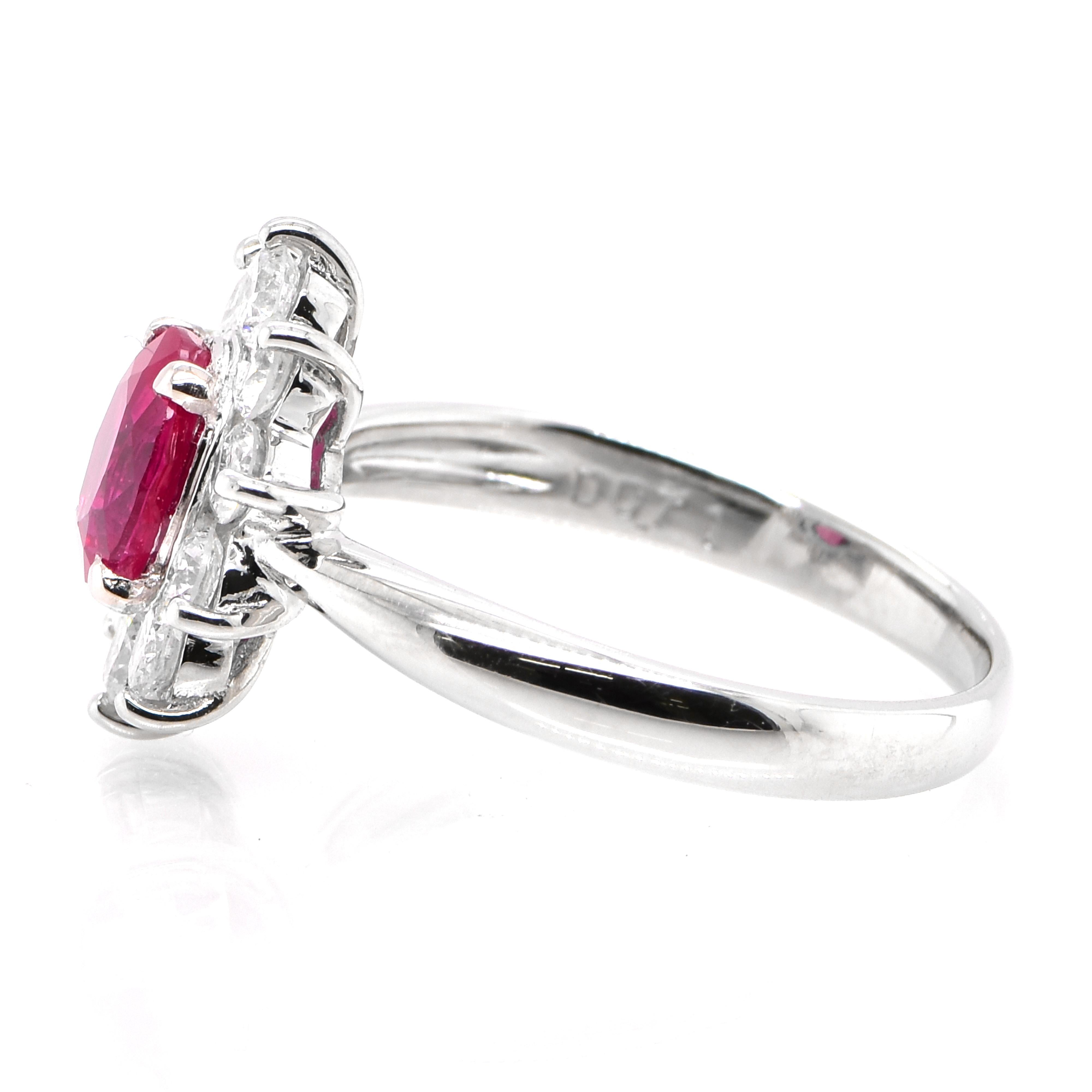 Oval Cut GIA Certified 1.19 Carat, No Heat Burmese Ruby and Diamond Ring Made in Platinum For Sale