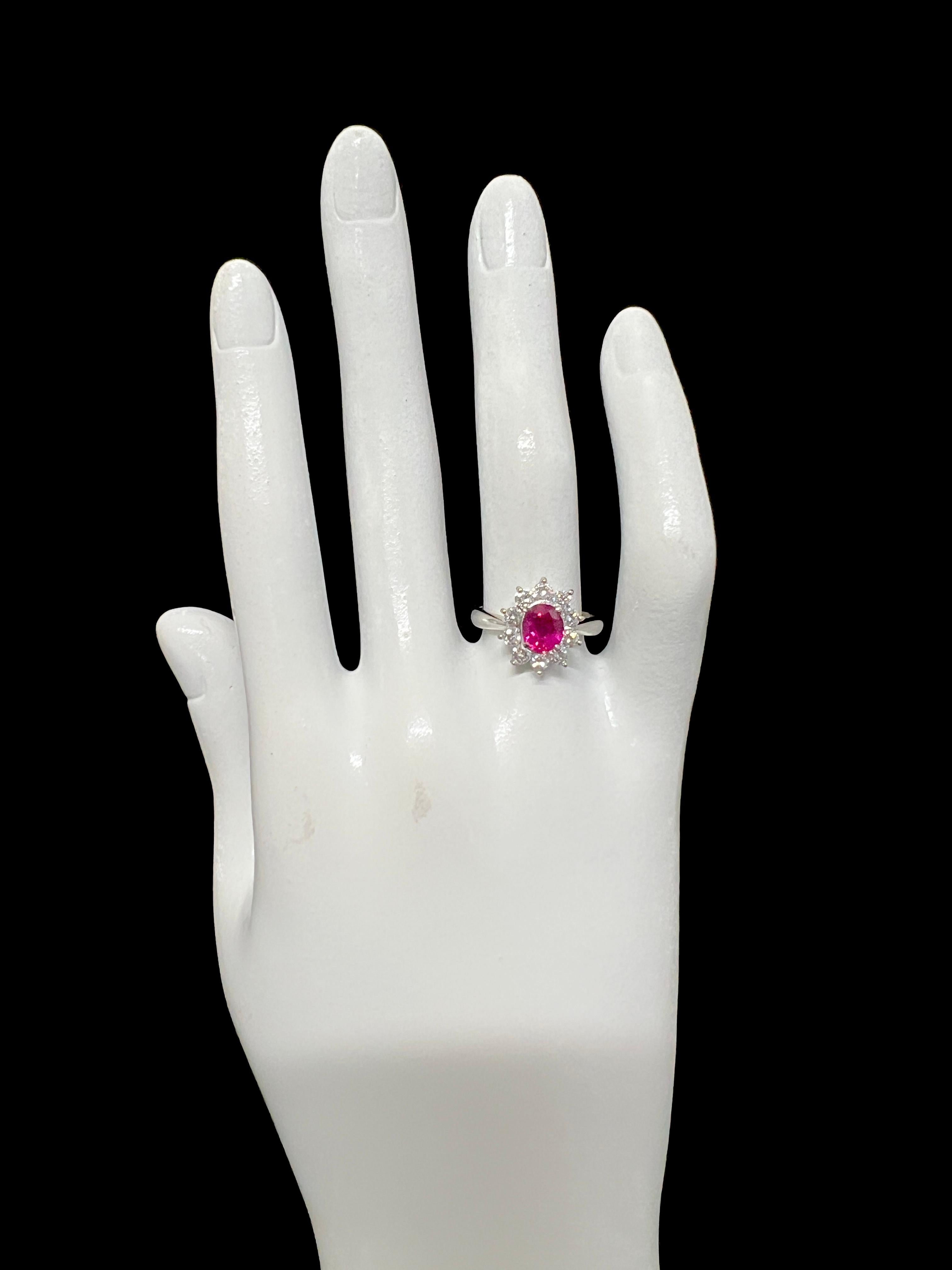 GIA Certified 1.19 Carat, No Heat Burmese Ruby and Diamond Ring Made in Platinum For Sale 1