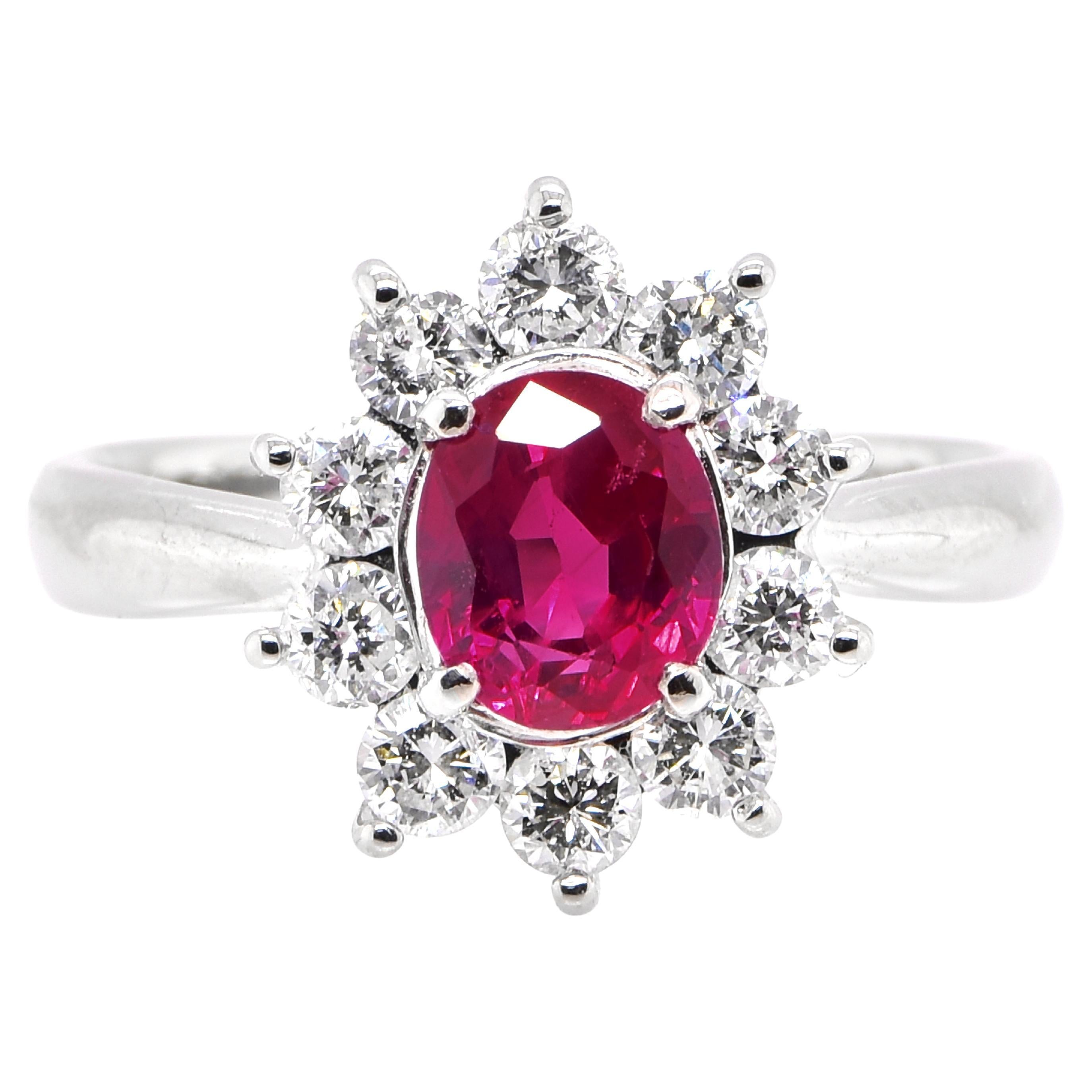 GIA Certified 1.19 Carat, No Heat Burmese Ruby and Diamond Ring Made in Platinum For Sale
