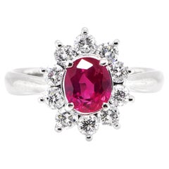 GIA Certified 1.19 Carat, No Heat Burmese Ruby and Diamond Ring Made in Platinum