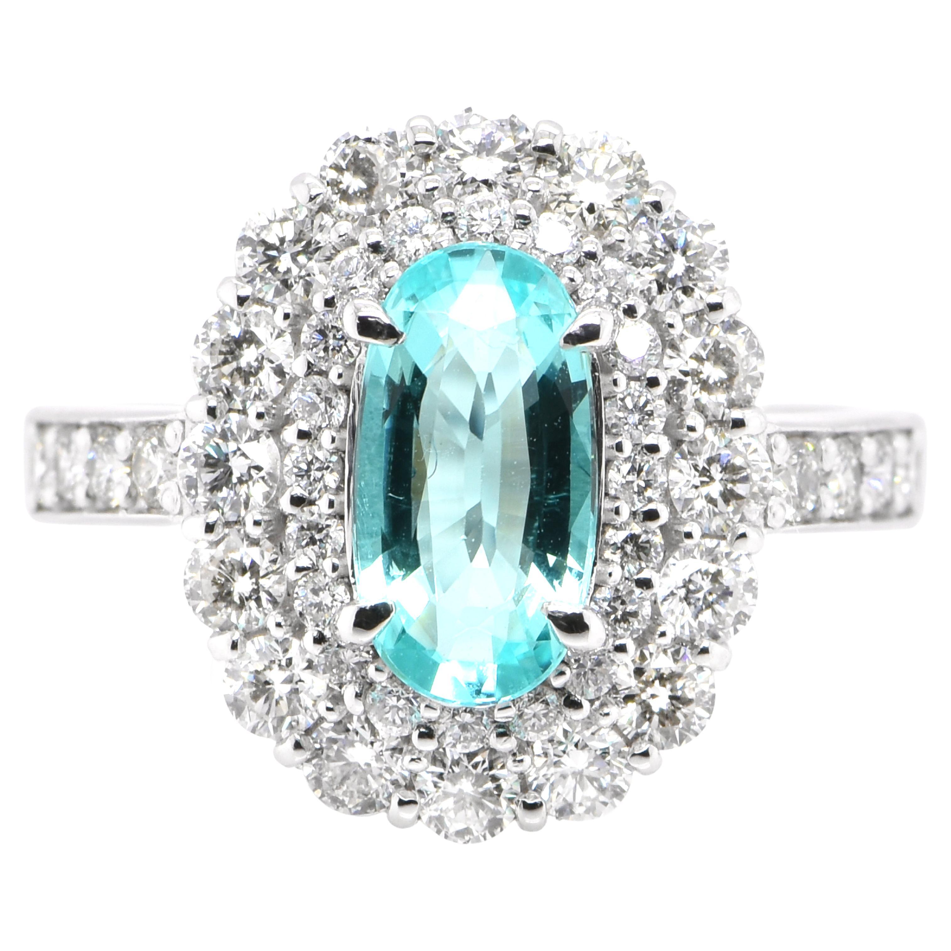 GIA Certified 1.19 Carat Paraiba Tourmaline and Diamond Ring Set in Platinum