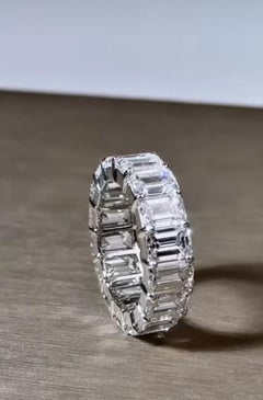 GIA Certified 11.90 Ct F/VS1 Emeralds Shape 18K Gold Eternity Ring