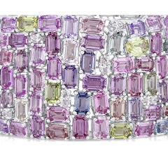 GIA Cert 119.06 Carat Multicolor Mixed Cut Sapphire and Diamond Bracelet ref178