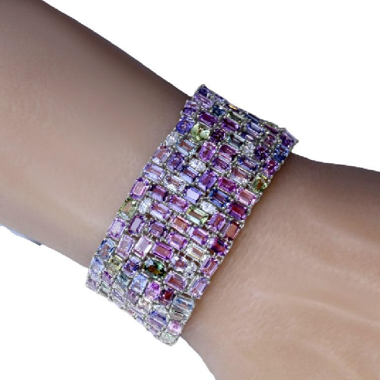 GIA Certified 119.06 Carat Multicolor Mixed Cut Sapphire and Diamond Bracelet For Sale 1
