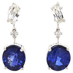 GIA Certified  11.93 Carats Sapphire and White Diamond White Gold Earrings