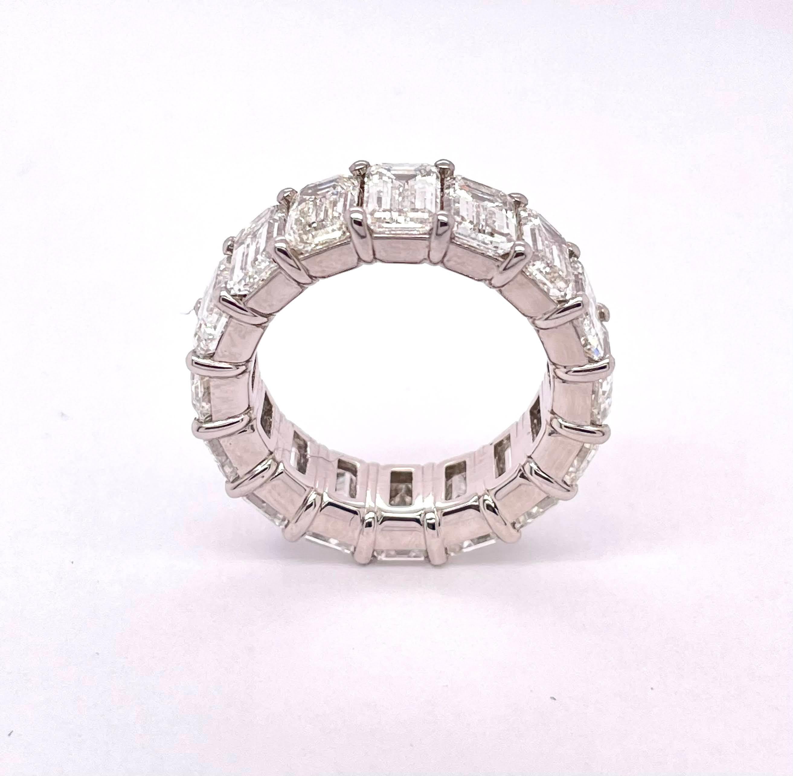 Classic Eternity Ring with 11.98 carats of 16 Emerald cut diamonds are all GIA certified. Our fine diamonds are GH color, VS clarity which sits on Platinum mounting.
We custom any eternity ring in any size and any length.
Price will be adjusted