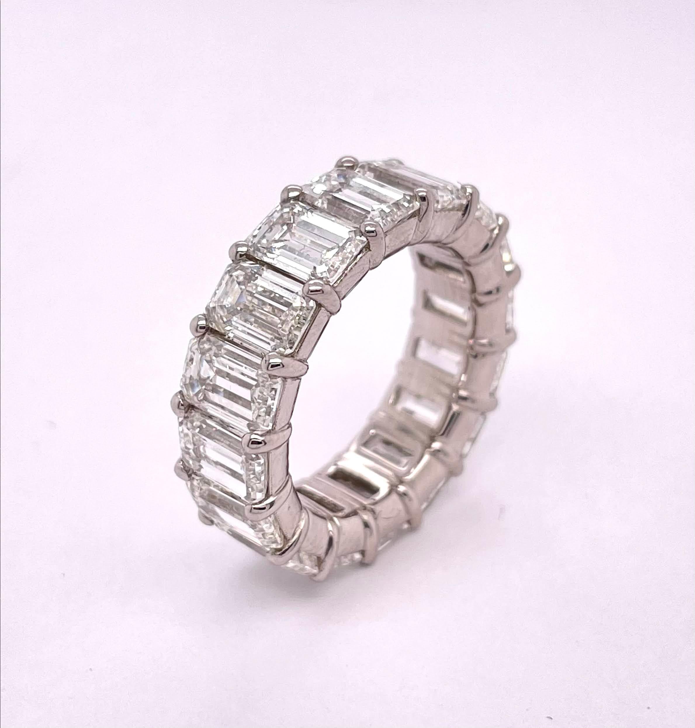 GIA Certified 11.98 Carat Emerald Cut Eternity Band In New Condition For Sale In LA, CA