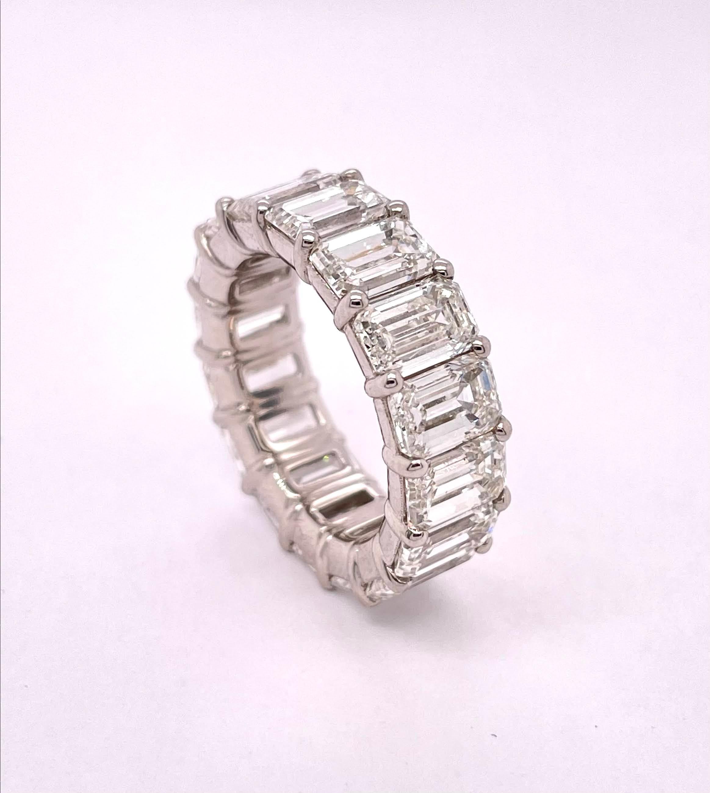 GIA Certified 11.98 Carat Emerald Cut Eternity Band For Sale 1