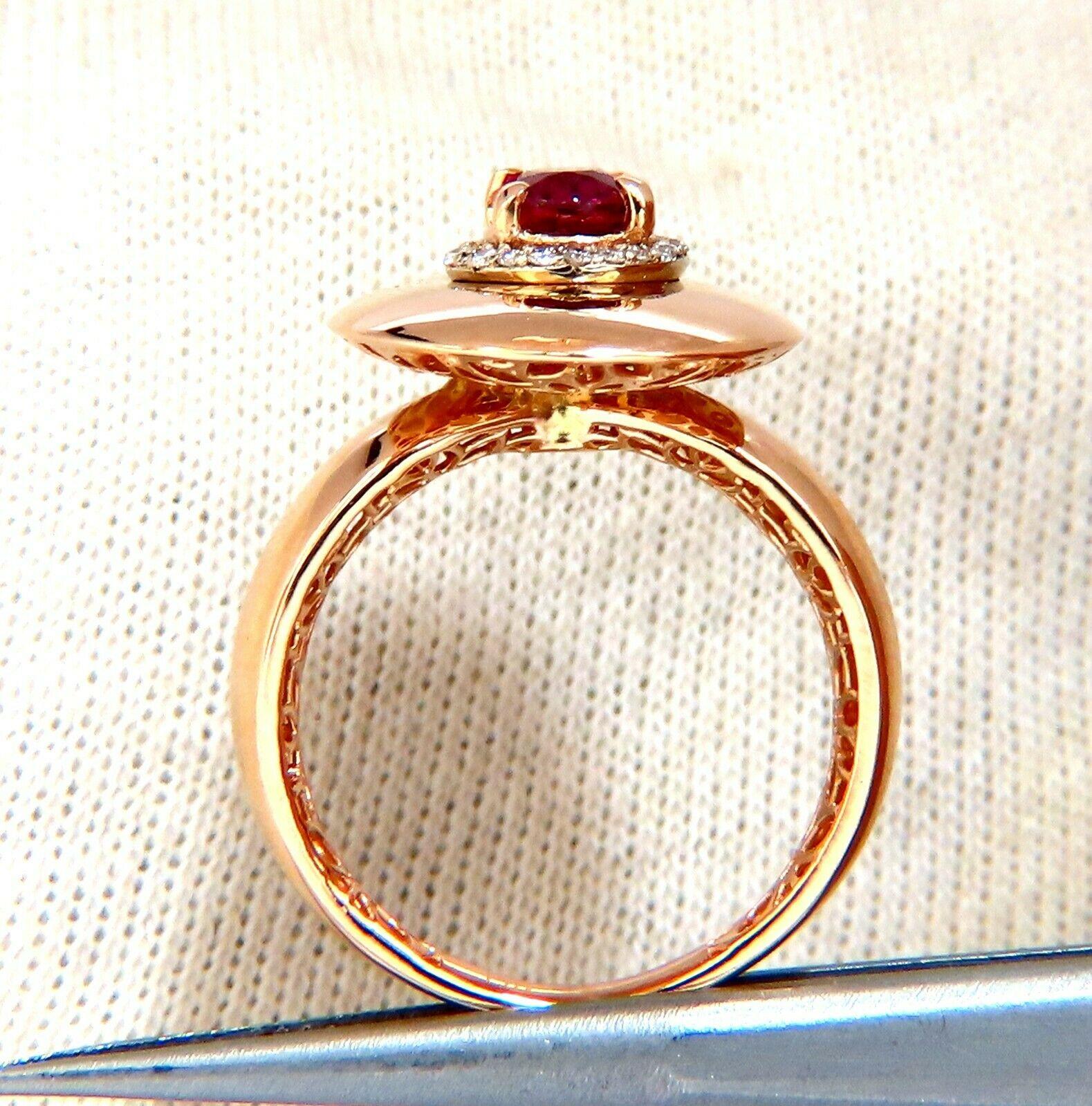 GIA Certified 1.19 Carat Oval Cut Red No Heat Ruby Diamonds Ring 14 Karat For Sale 1