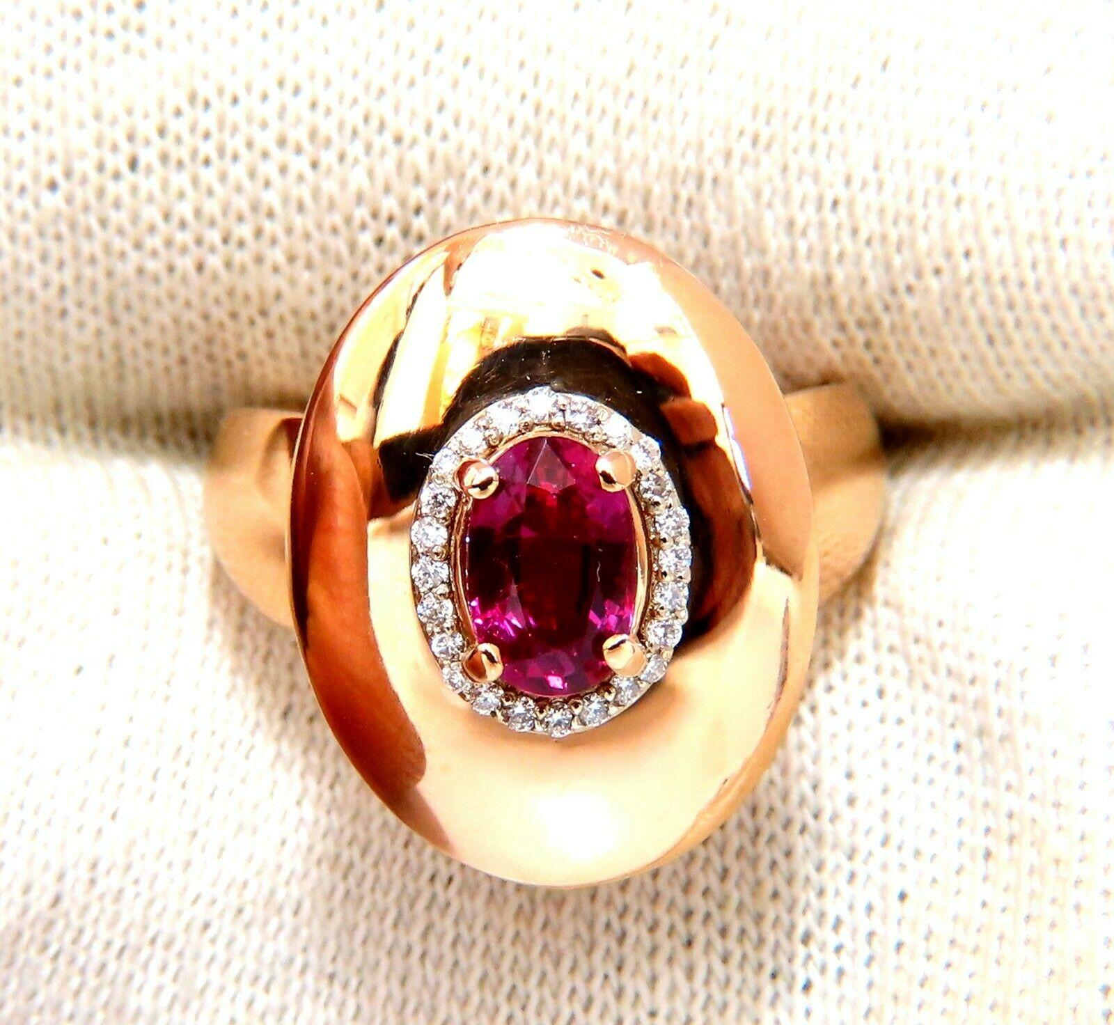 GIA Certified 1.19 Carat Oval Cut Red No Heat Ruby Diamonds Ring 14 Karat For Sale 2