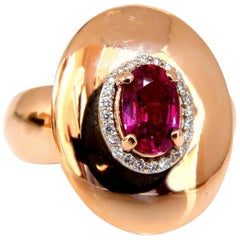 Bague en or 14 carats avec diamants et rubis rouge de taille ovale de 1,19 carat, certifié GIA, sans chaleur