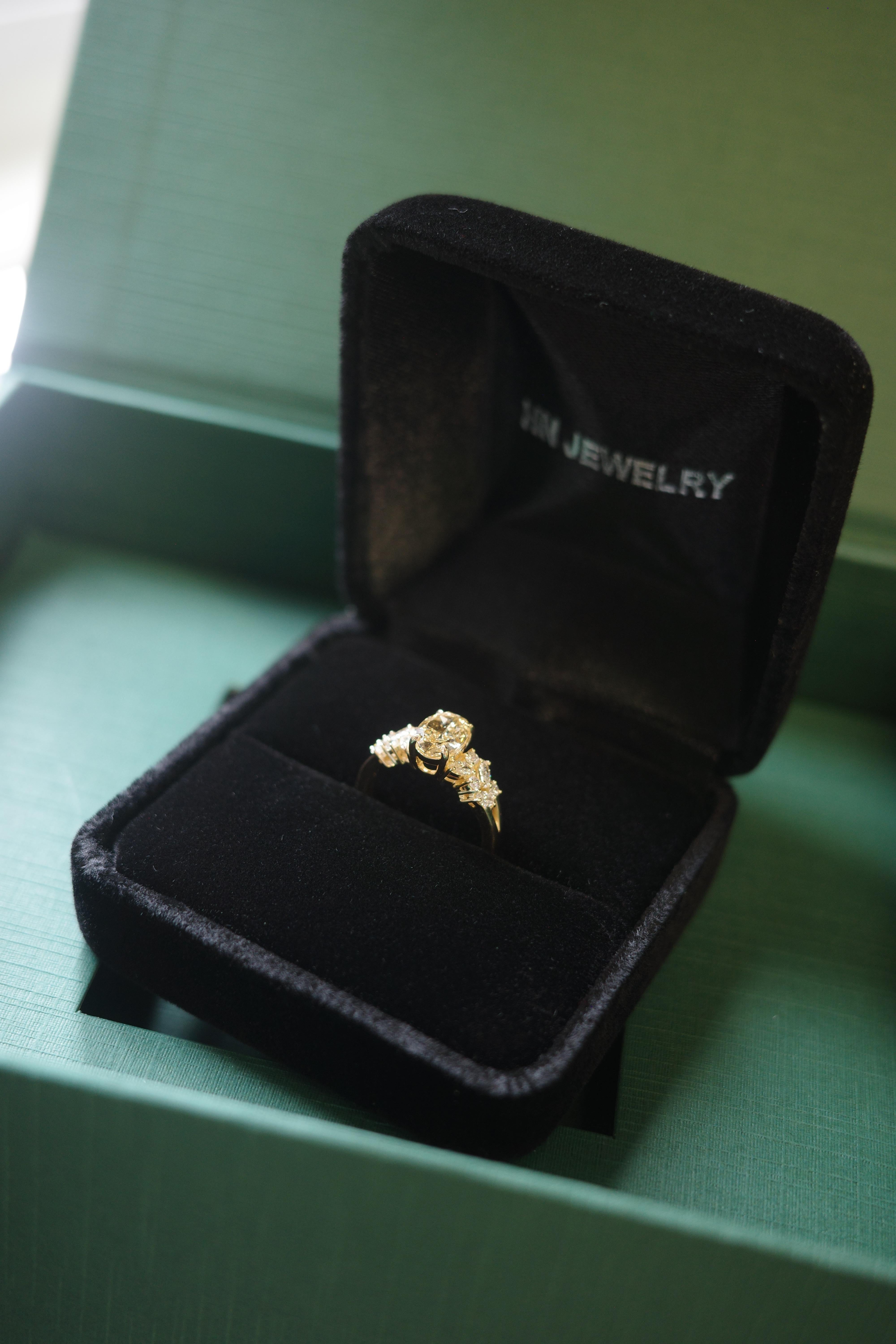 For Sale:  GIA Certified 1.19ct Oval Fancy Yellow Diamond and Marquise Diamond Ring 5