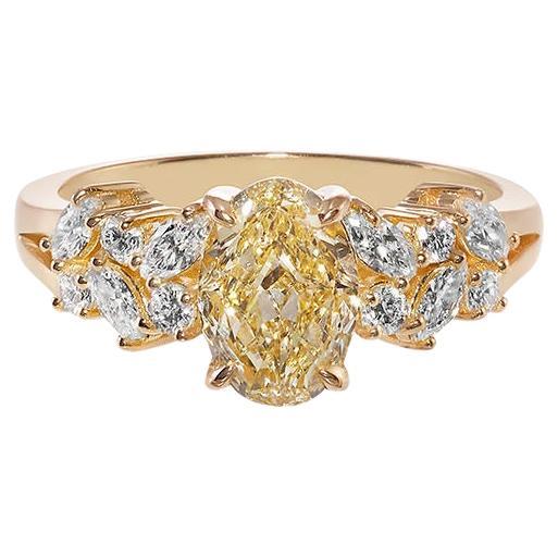 GIA Certified 1.19ct Oval Fancy Yellow Diamond and Marquise Diamond Ring