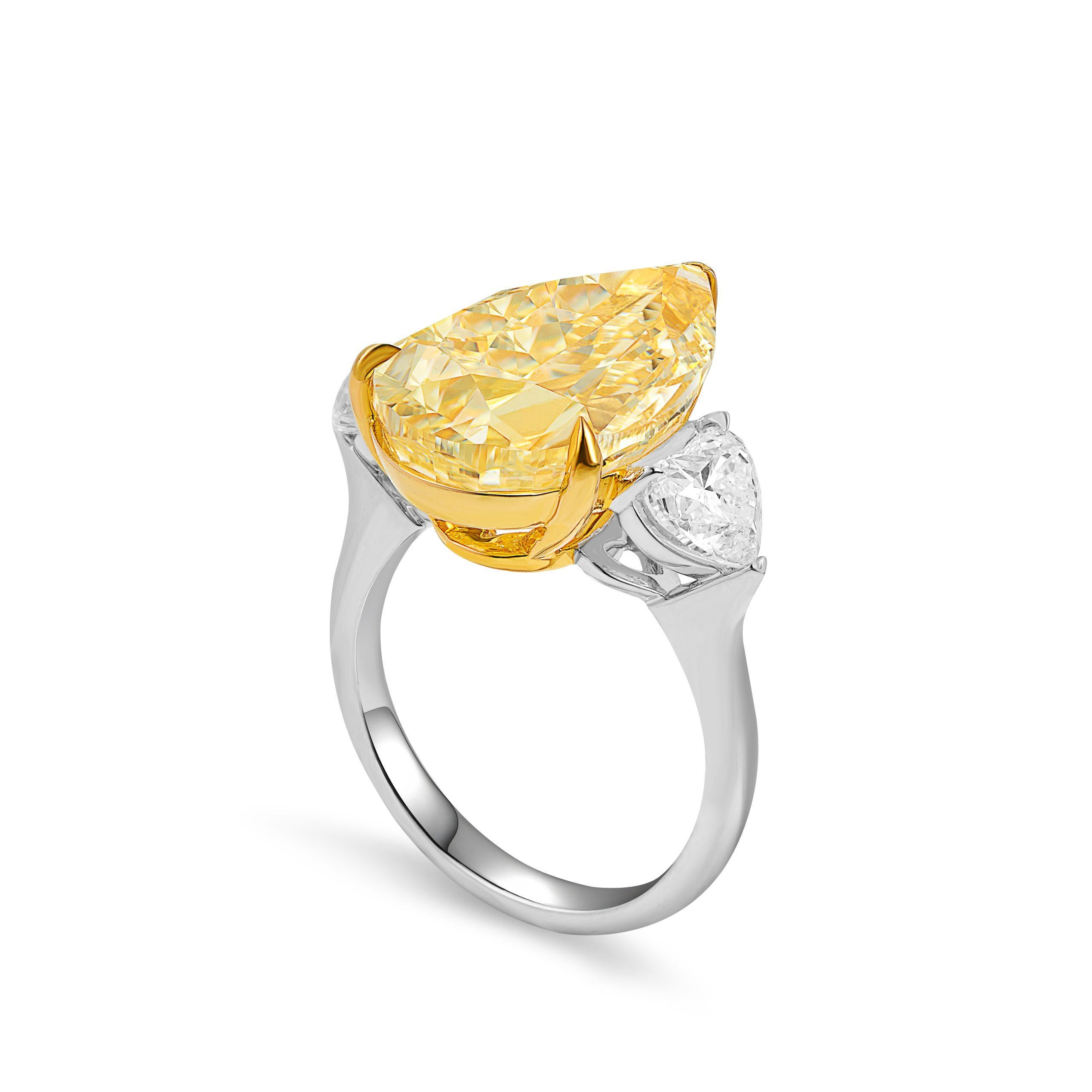 GIA Certified 11.30ct Pear Shape Yellow Diamond Engagement Ring 2