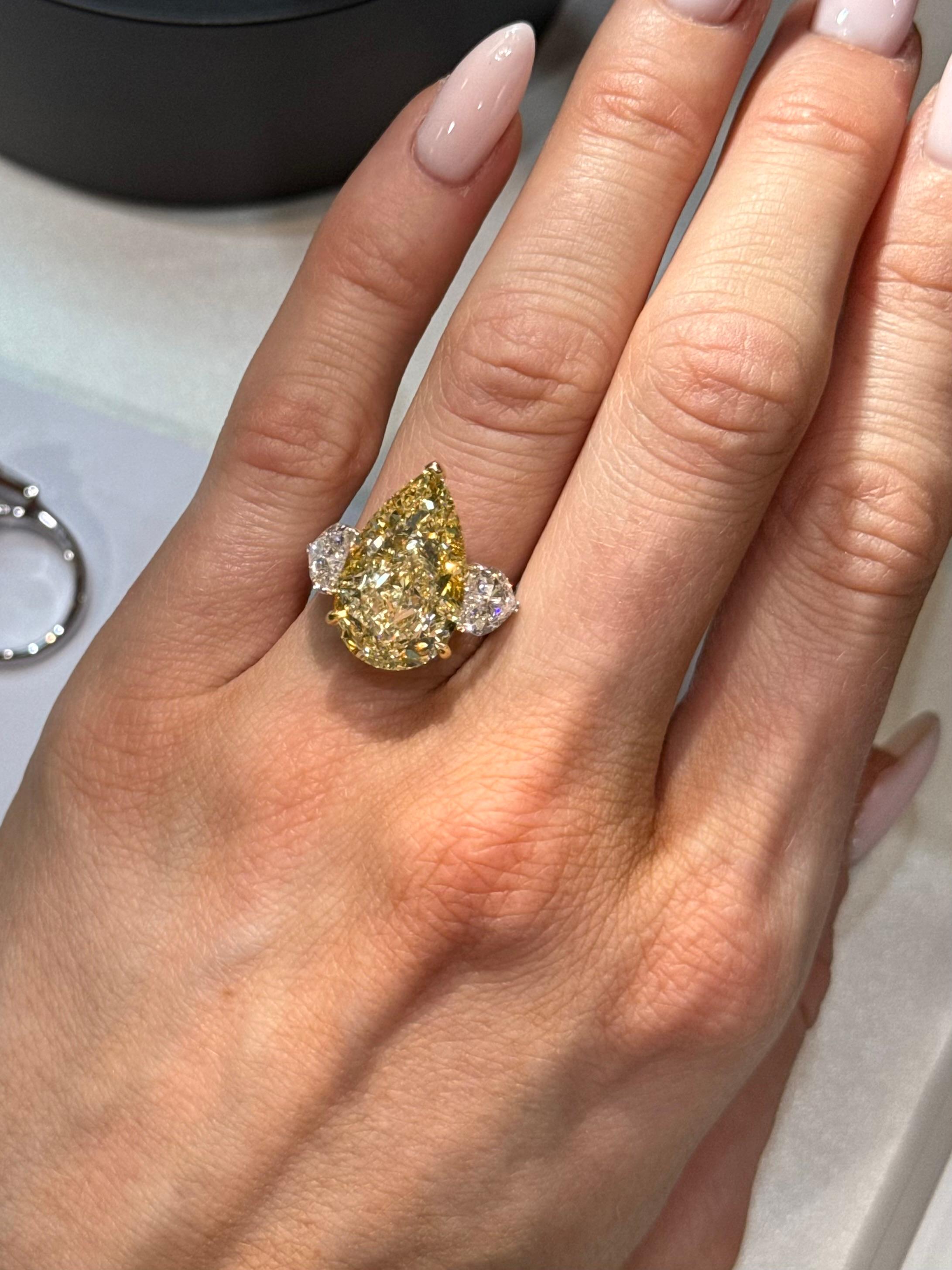 GIA Certified 11.30ct Pear Shape Yellow Diamond Engagement Ring 3
