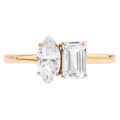 GIA-Certified 1.1tcw Marquise & Emerald-Cut Dual Diamond Ring in 18K Rose Gold