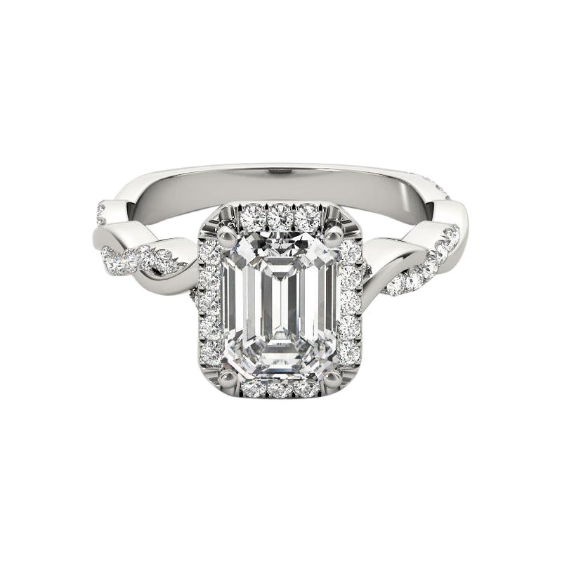 GIA Certified 1.2 Carat Braided Band Emerald Halo White Gold Diamond Ring (bague à diamant en or blanc)