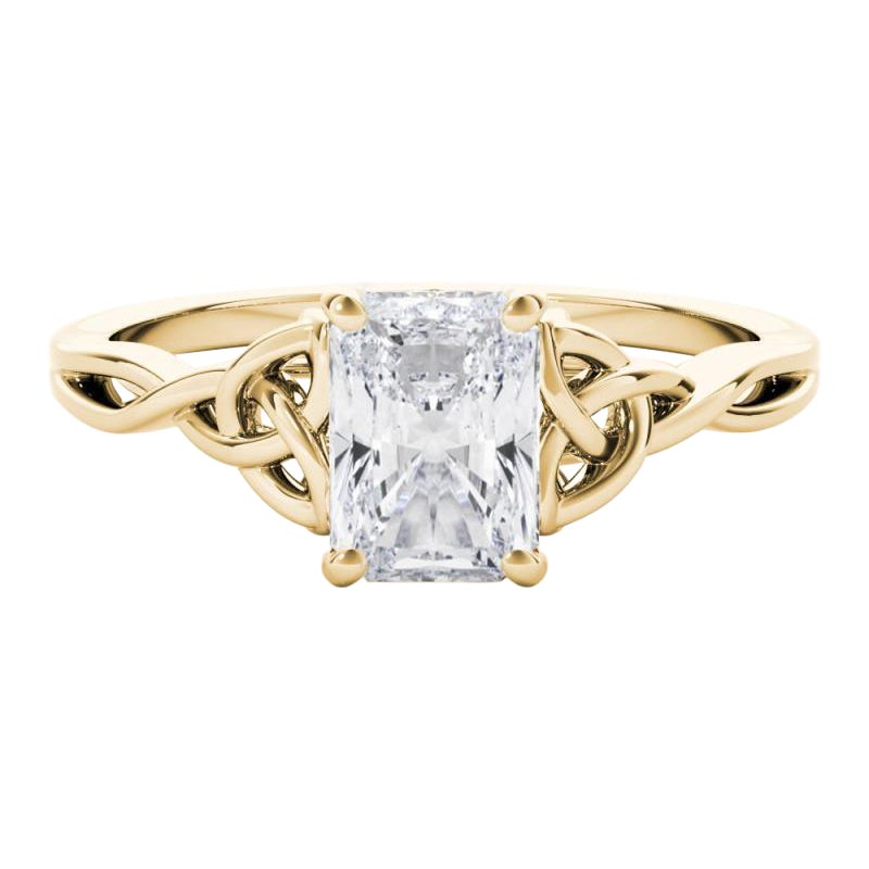 Anello di diamanti solitario radiante con nodo celtico certificato GIA da 1.2 carati