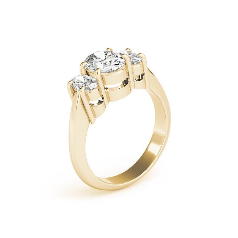 Bague à trois pierres en or jaune 18 carats certifiée GIA, 1,2 carat, ovale classique Pour femmes en vente
