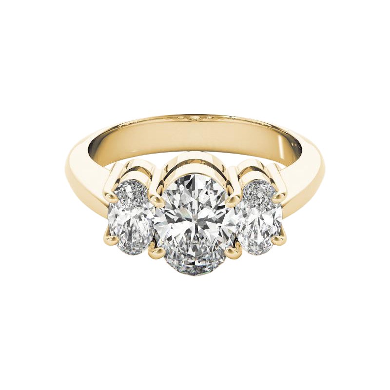 Anello con diamante ovale classico a tre pietre in oro giallo 18 carati certificato GIA da 1,2 carati