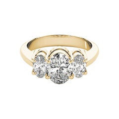 Anello con diamante ovale classico a tre pietre in oro giallo 18 carati certificato GIA da 1,2 carati