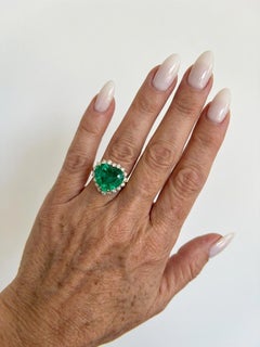 GIA Certified 12 Carat Colombian Emerald Diamond Halo Ring