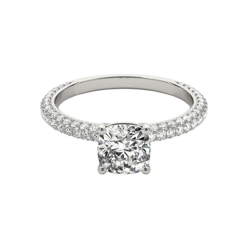GIA Certified 1.2 Carat Cushion Solitaire Pave Diamond Ring