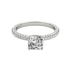 GIA Certified 1.2 Carat Cushion Solitaire Pave Diamond Ring
