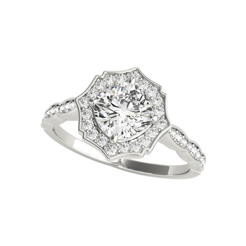 Bague à diamant cathédrale Cushion Halo Basket certifiée GIA de 1.2 carats